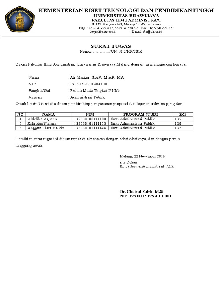 5 Surat Tugas Dosen Pembimbing