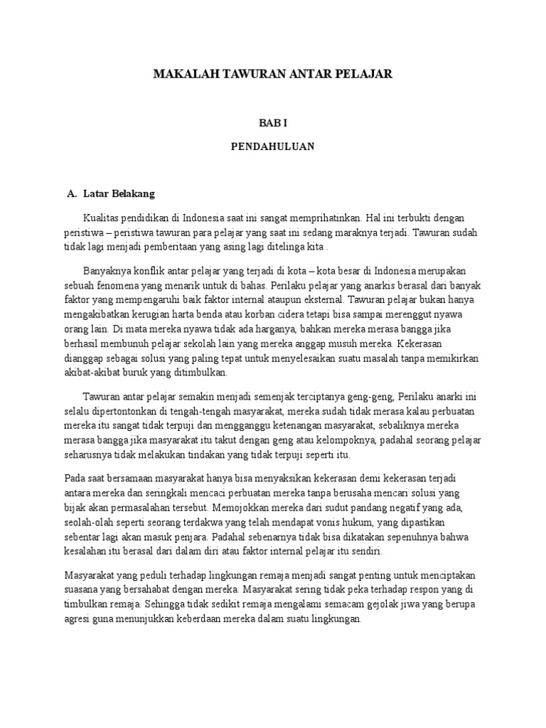 Makalah Tawuran Antar Pelajar