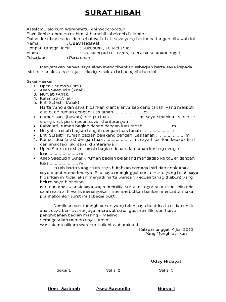 Contoh Format Surat Hibah