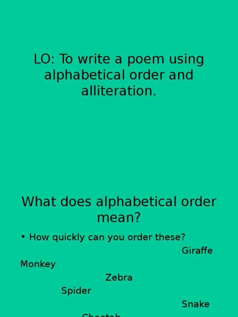 Alliteration and Alphabetical Order Poem Guide | PDF | Language Arts ...