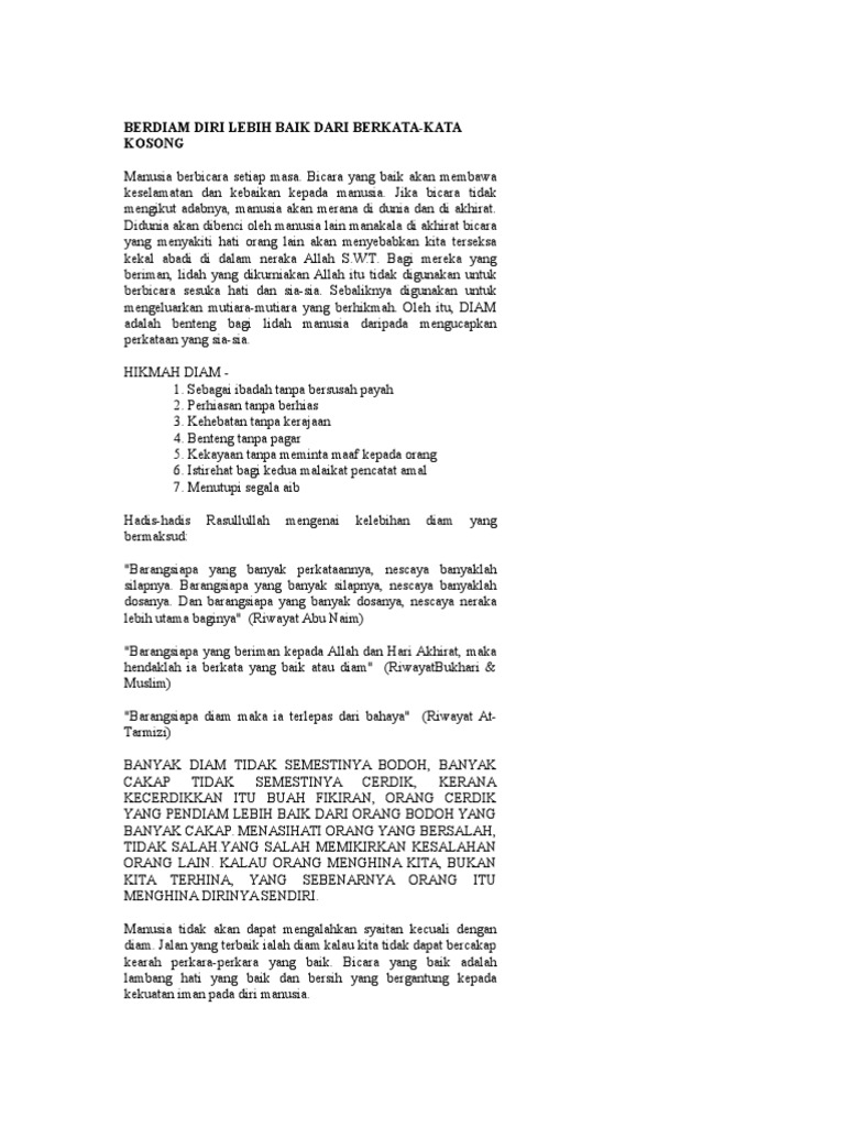 Berdiam Diri Lebih Baik Dari Berkata Pdf