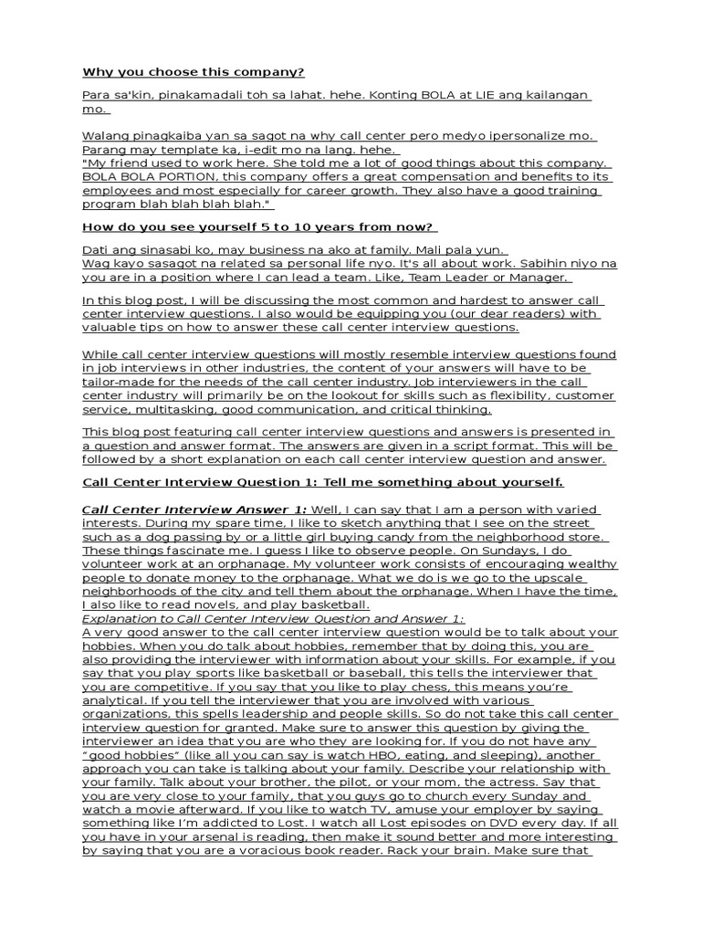 Call Center Interview Guidelines Call Centre Employment