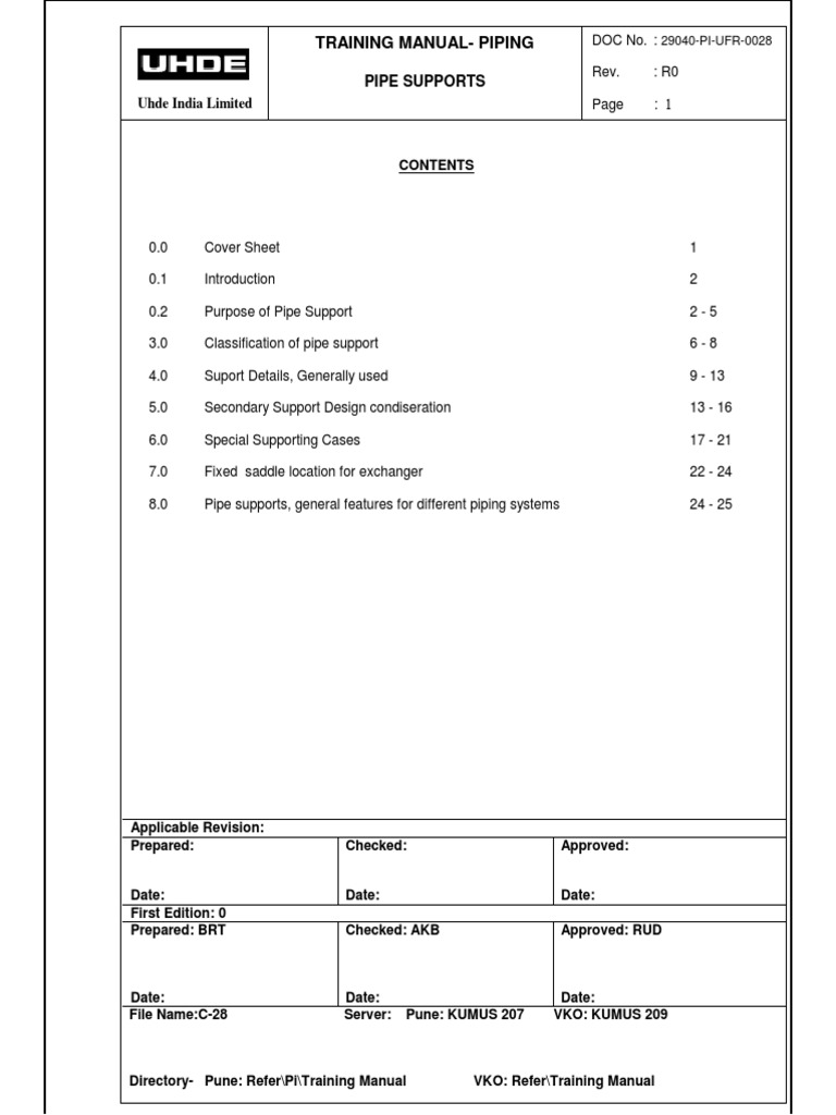 Piping Support Training Manual | PDF | Pipe (Fluid Conveyance) | Steel