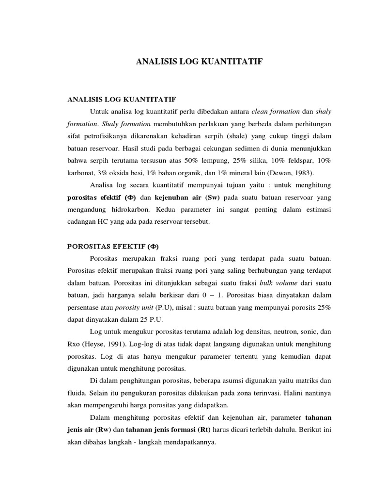 Analisis Kuantitatif Log Reservoir | PDF