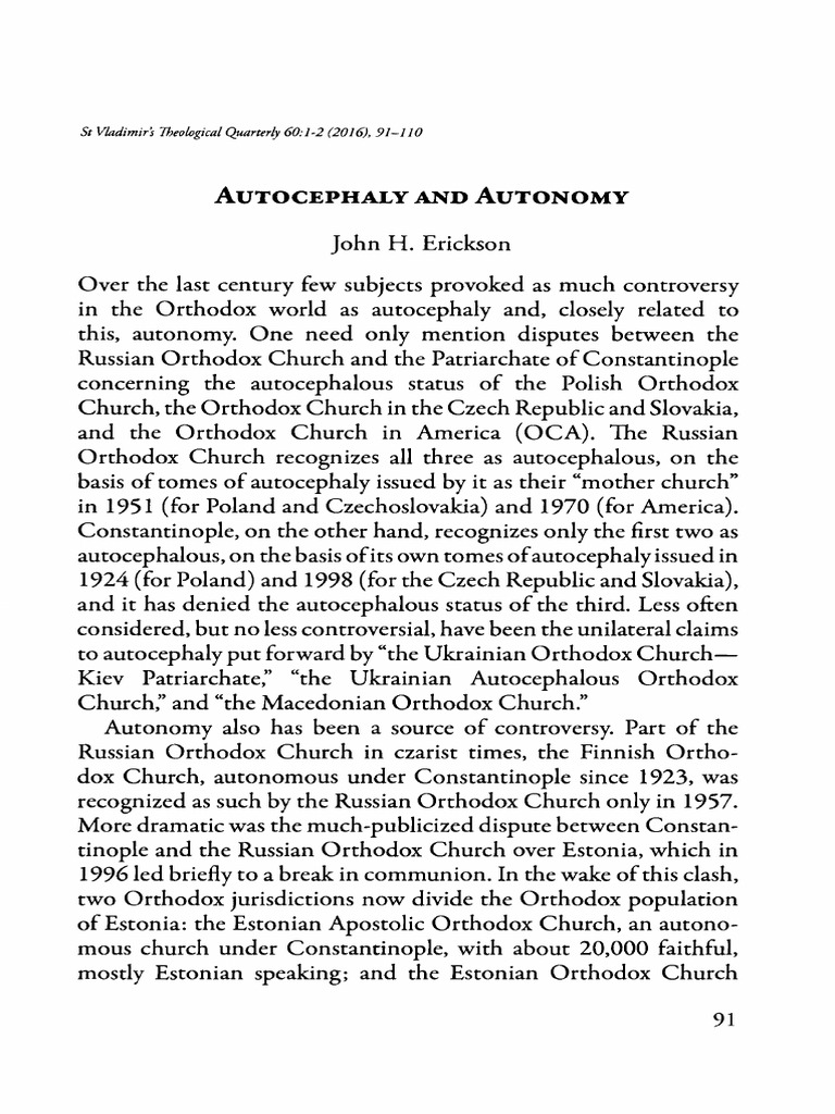 Autocephaly and Autonomy - John H. Erickson | PDF | Russian Orthodox ...