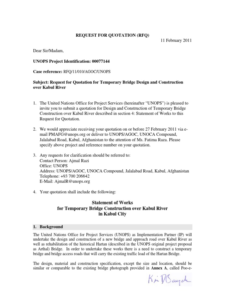 RFQ for Kabul River Temporary Bridge | PDF | Road | Traffic