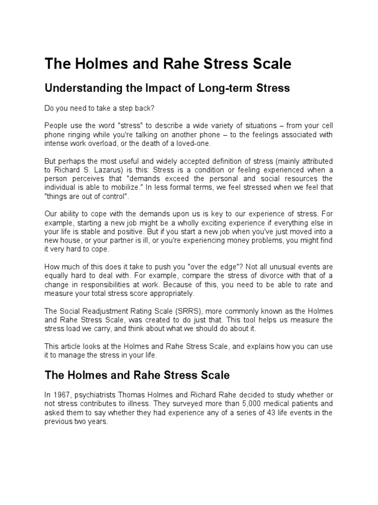 The Holmes and Rahe Stress Scale | PDF | Psychological Resilience