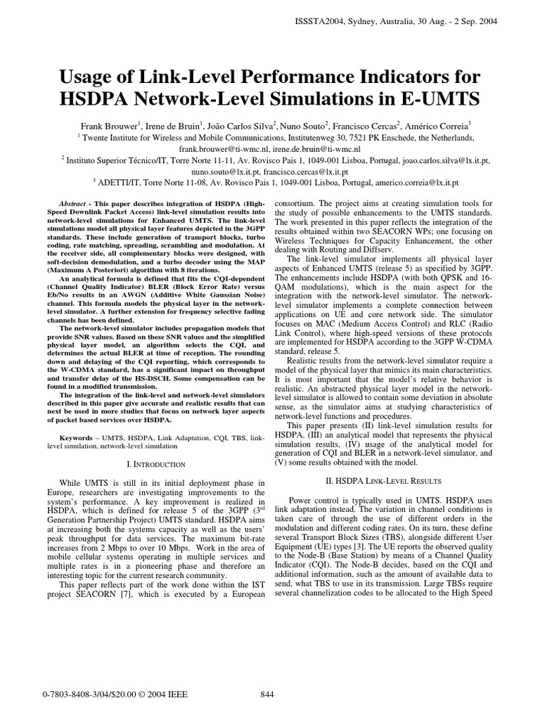 Usage of Link-Level Performance Indicators For HSDPA Network-Level ...