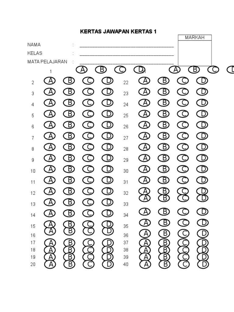 Contoh Kertas Jawapan Objektif Pdf