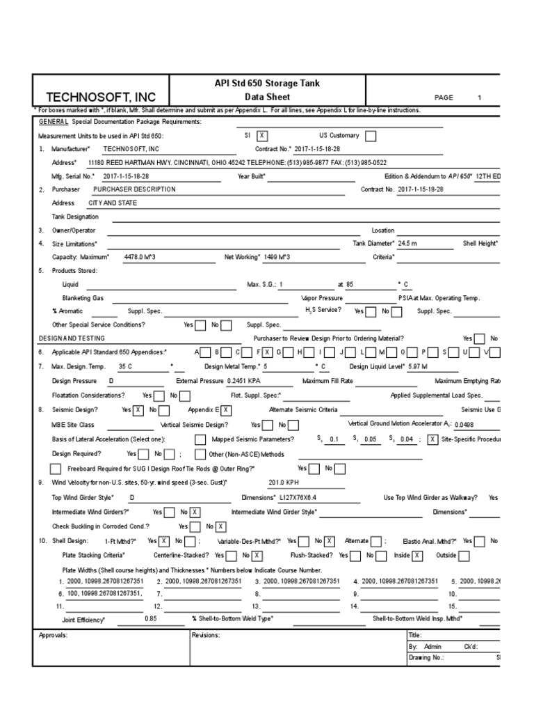 Fire Water Tank API 650 Datasheet | PDF | Pipe (Fluid Conveyance ...