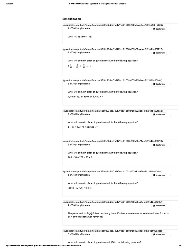 Quantitative Aptitude - Simplification - Free Aptitude Practice | PDF ...