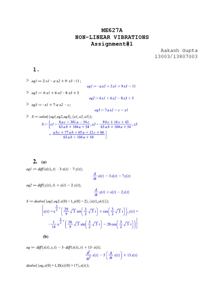 Non-Linear Vibrations Assignment 1 | PDF