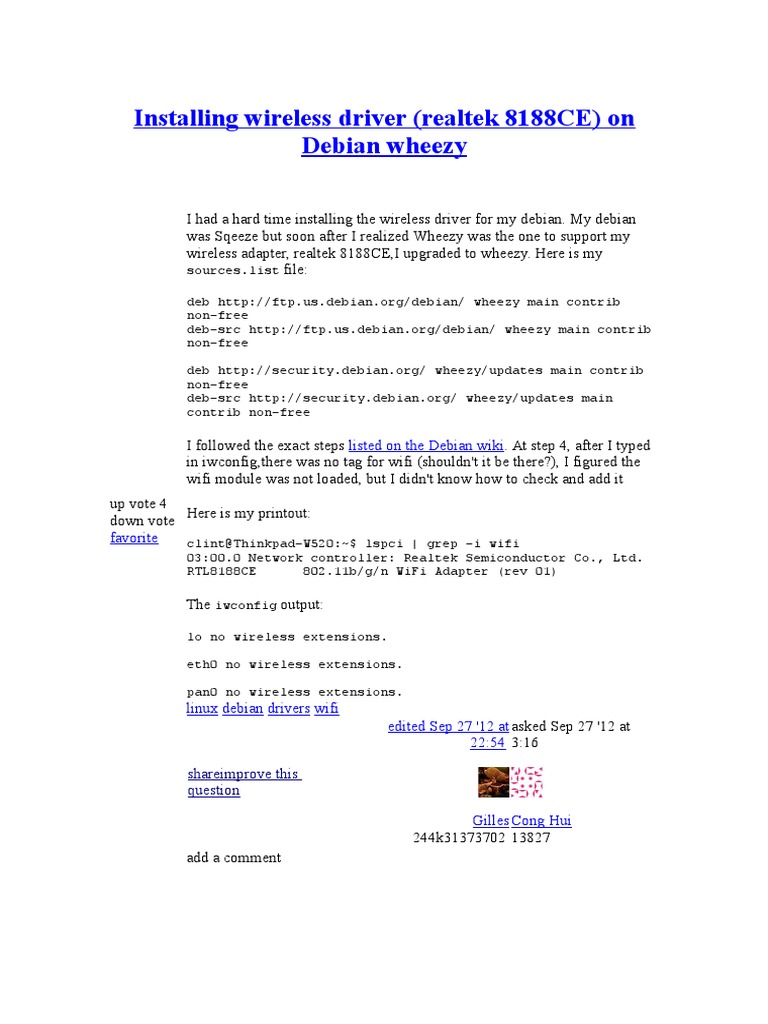 Installing Realtek 8188CE Driver on Debian | PDF | Computers ...
