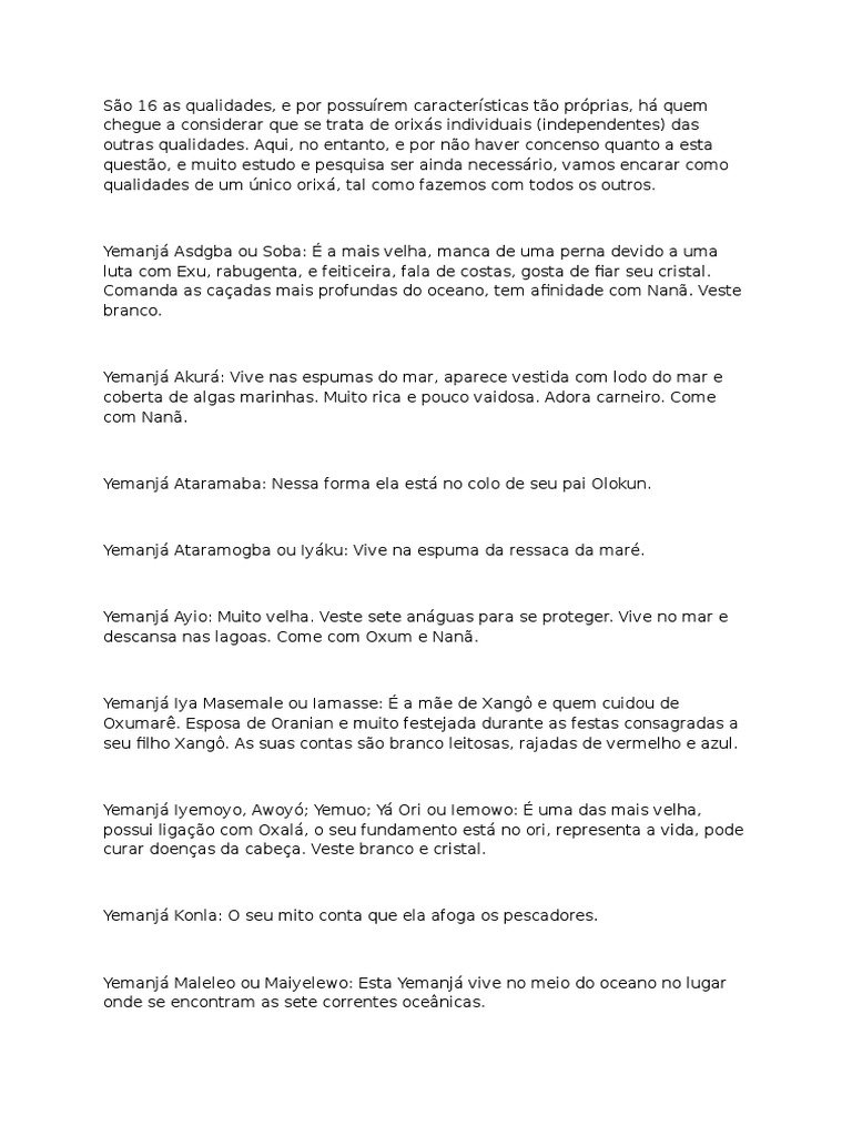 16 Qualities of Yemanja PDF Santeria Divindades