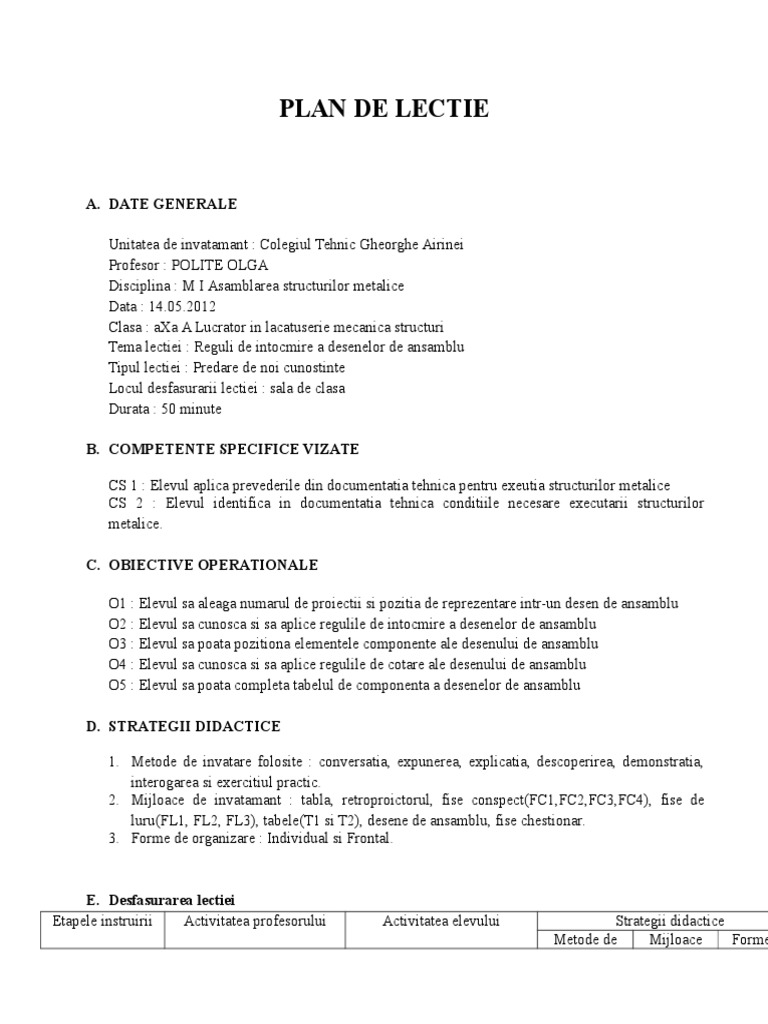 Plan de Lectie | PDF