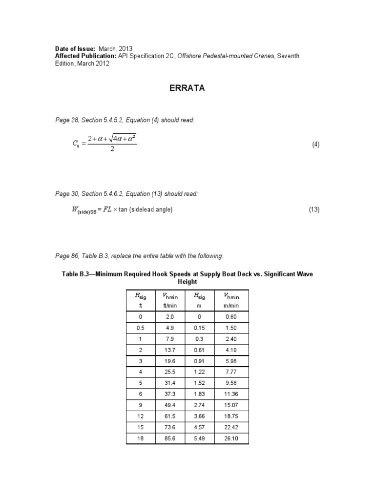 API 2C-2012 2C E7 Errata | PDF