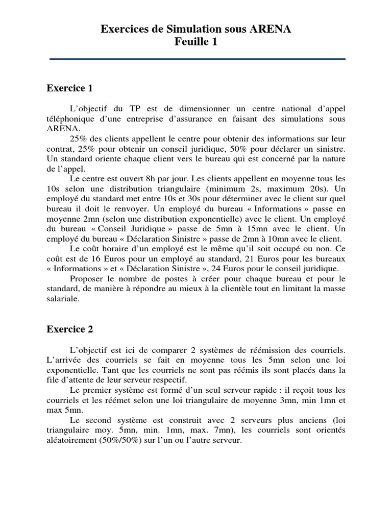 Simulation d'un Centre d'Appel ARENA | PDF