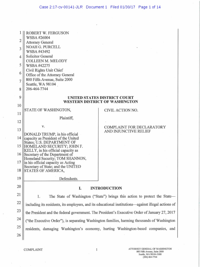 State Of Washington Complaint Pdf American Government Due Process