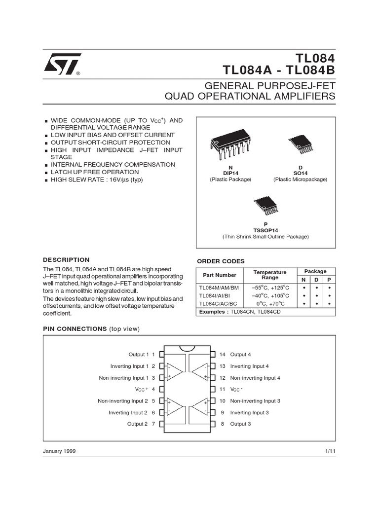 Integrado TL084 PDF | PDF | Amplifier | Electricity