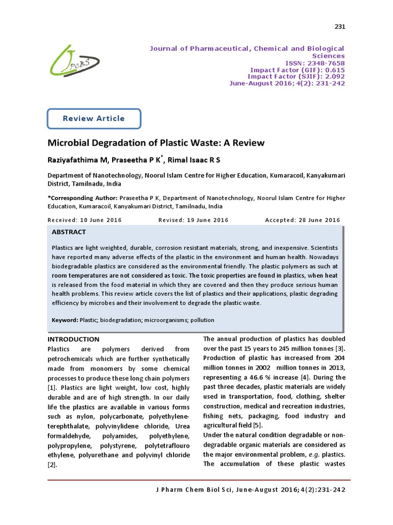Microbial Plastic Waste Degradation Review | PDF | Thermoplastic ...