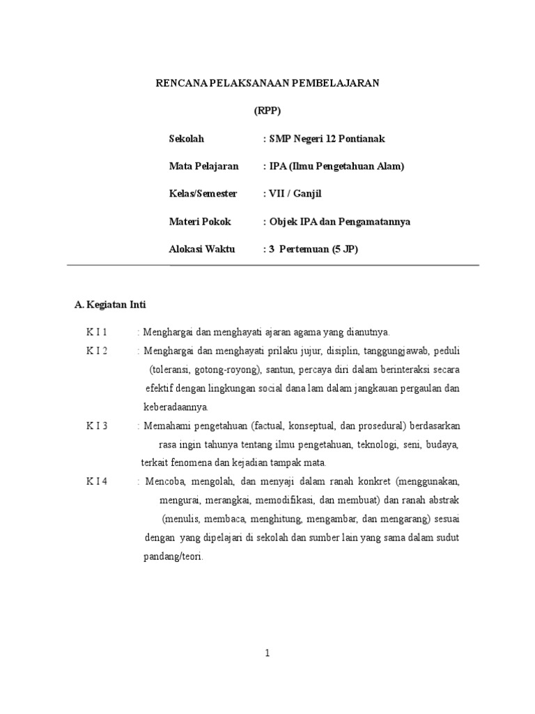 Rpp Objek Ipa Dan Pengamatannya Pertemuan 2