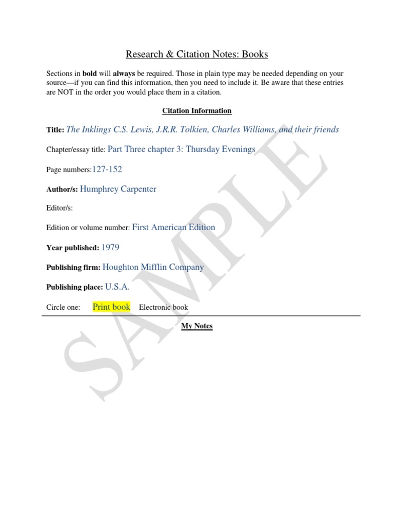 Filledout Researchcitationnotetemplate | PDF | General Fiction