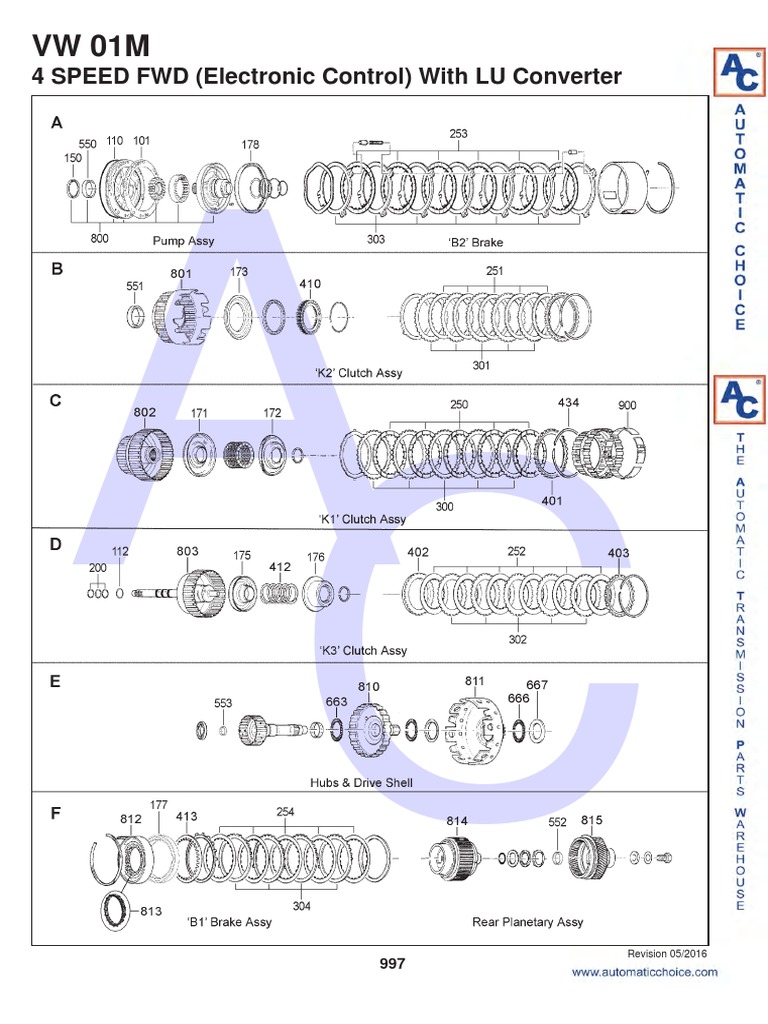 Volkswagen Audi Transmision Caja Automatica 01M Manual Despiece Ingles ...