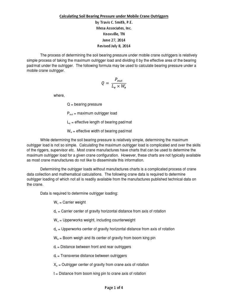 Calculating Soil Bearing Pressure Under Mobile Crane Outrigger PDF