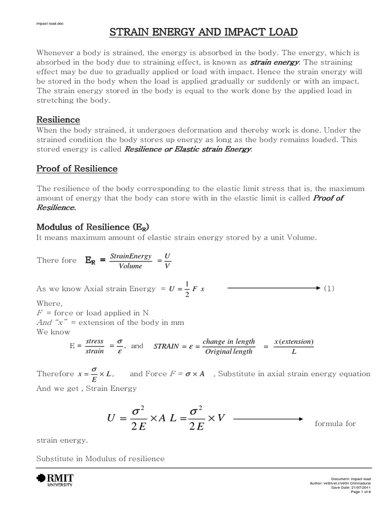 Impact Load Strain Energy Deformation (Mechanics) Elasticity (Physics)