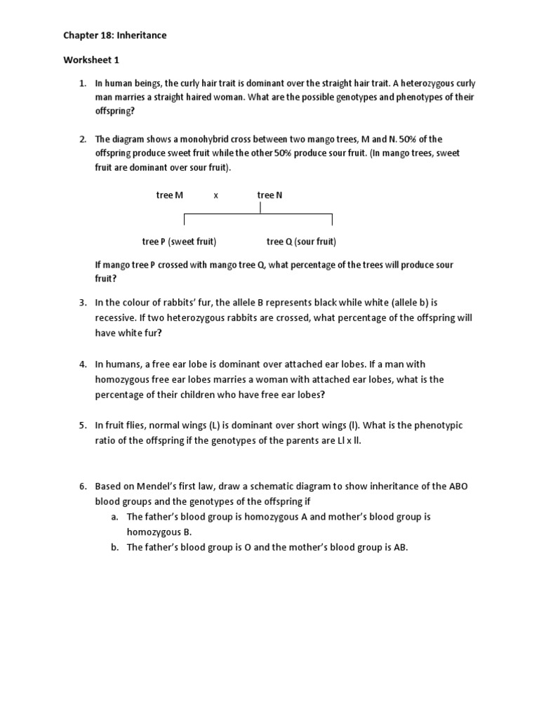 Worksheets Inherited Traits Worksheet inheritance biology igcse worksheet dominance genetics zygosity