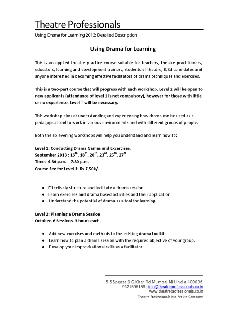 Using Drama For Learning 2013 | PDF | Facilitator | Teaching