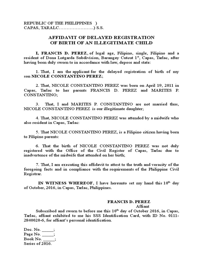 Affidavit of Delayed Registration of Birth PDF