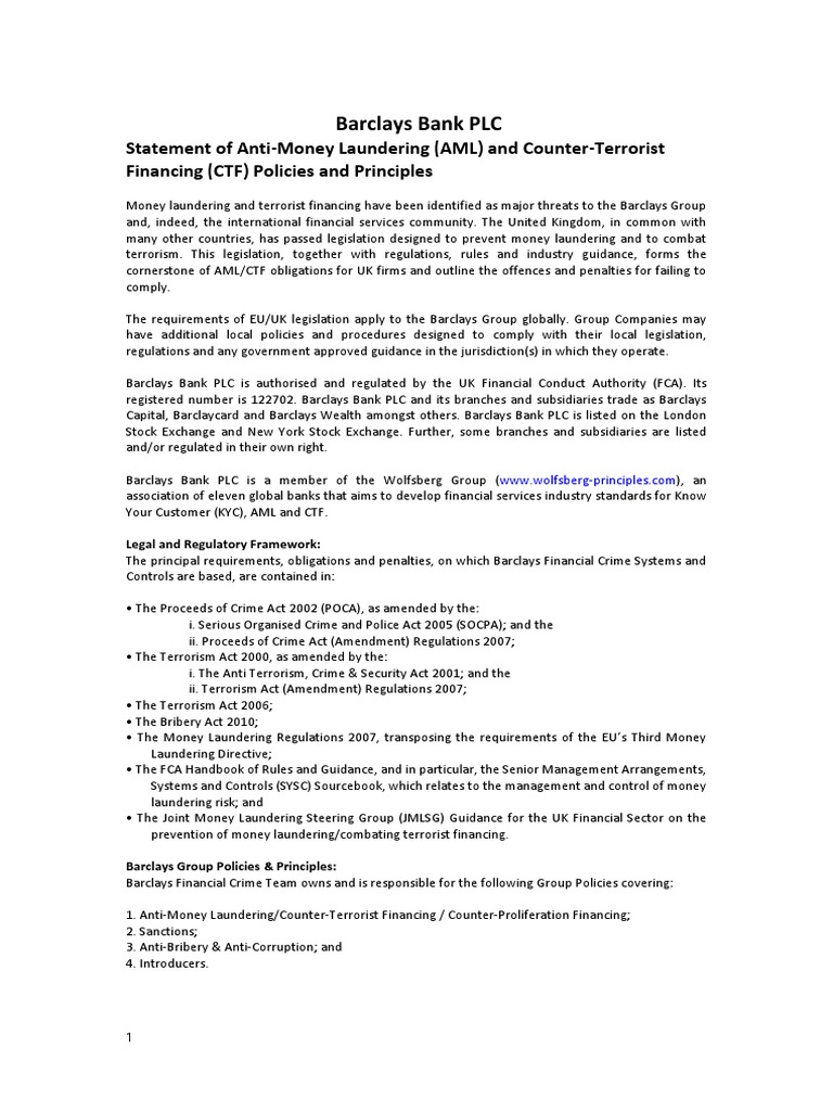 Aml Policy Statement