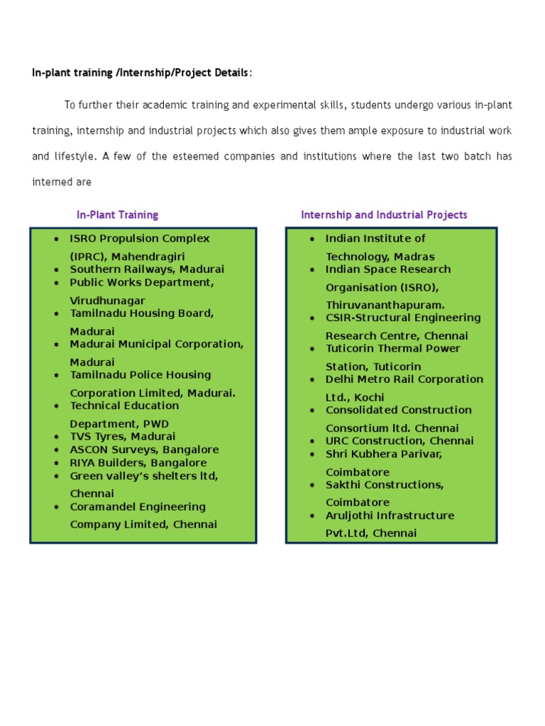 In-Plant Training and Internship Opportunities | PDF | Technology ...