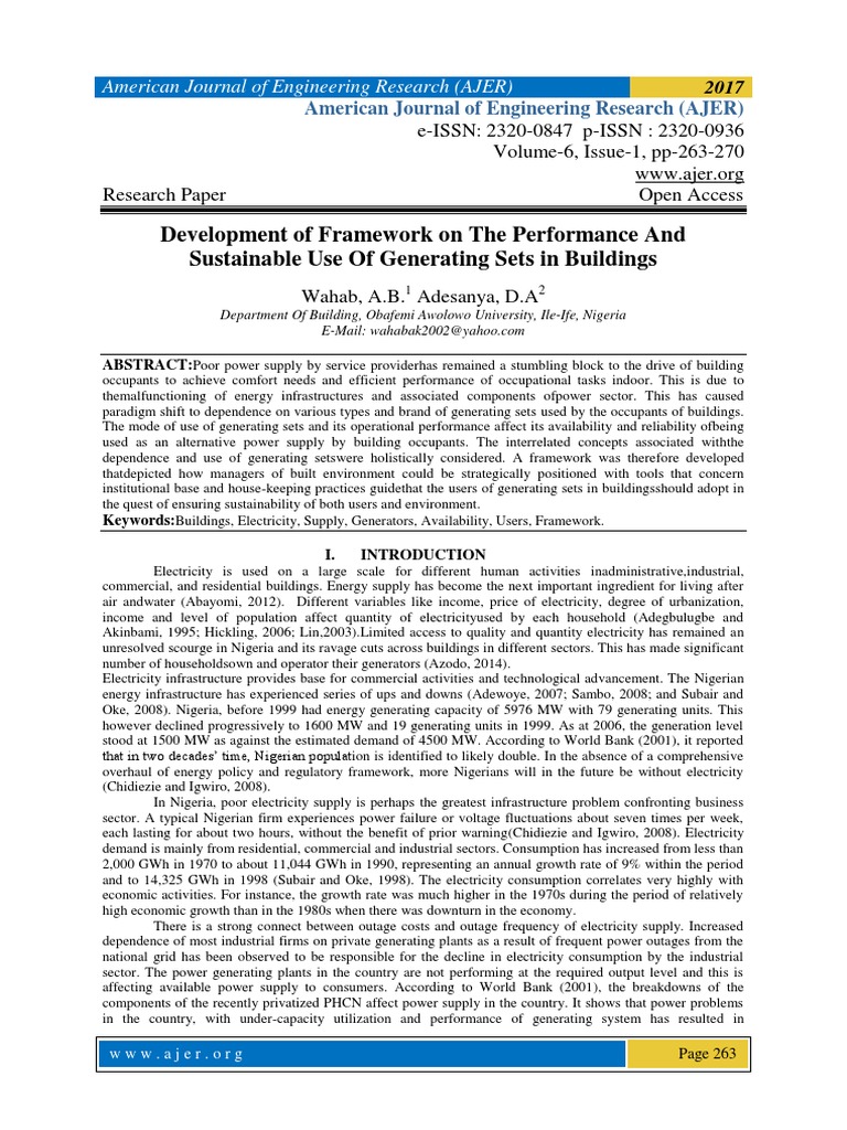 Framework for Sustainable Generator Use | PDF