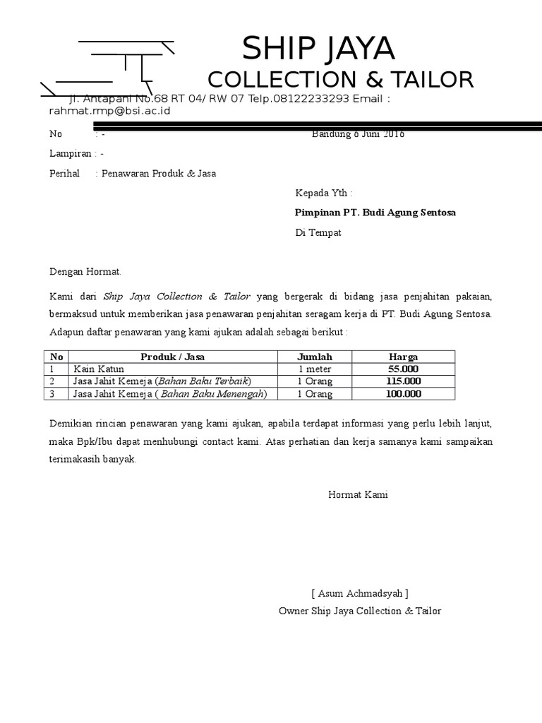 Surat Penawaran Jahit