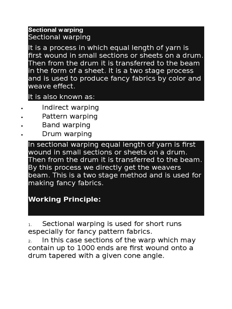 Sectional Warping PDF Weaving Yarn