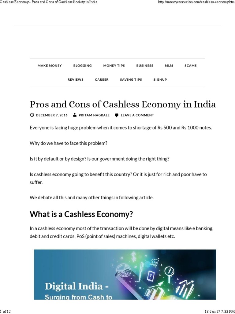 Cashless Economy - Pros and Cons of Cashless Society in India | PDF ...