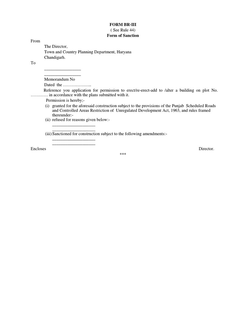 BR-III Construction Sanction Form | PDF | Finance & Money Management ...