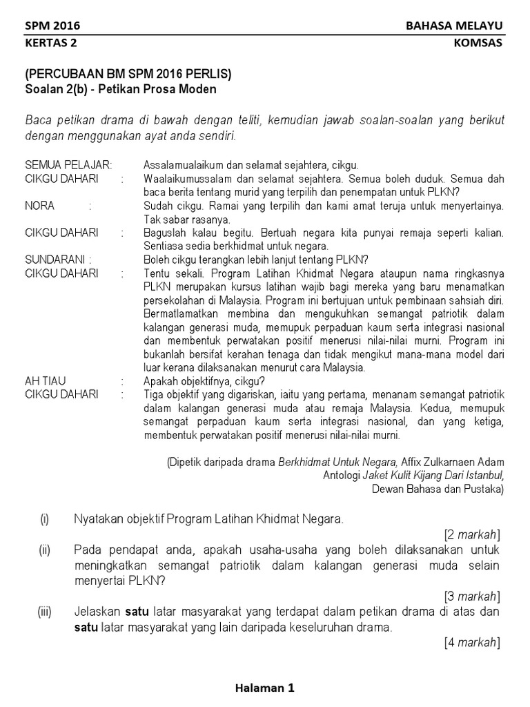 Koleksi Soalan Komsas 2 B Percubaan Spm 2016 Se Malaysia