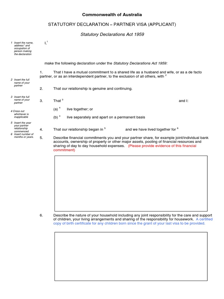 Statutory Declaration for Partner Visa | PDF | Accountant | Australia