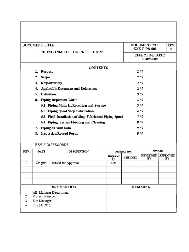 Piping Inspection Procedure Guide | PDF | Pipe (Fluid Conveyance ...