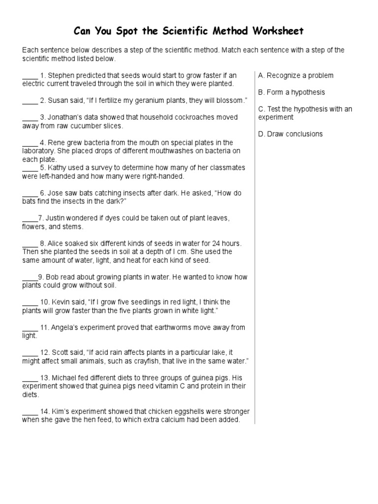 Can You Spot The Scientific Method Worksheet