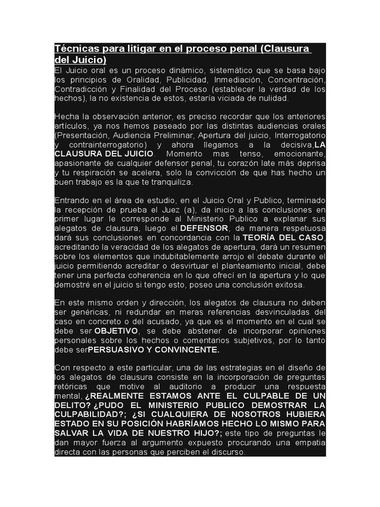 Estrategias para litigar en juicios penales | PDF | Procedimiento ...