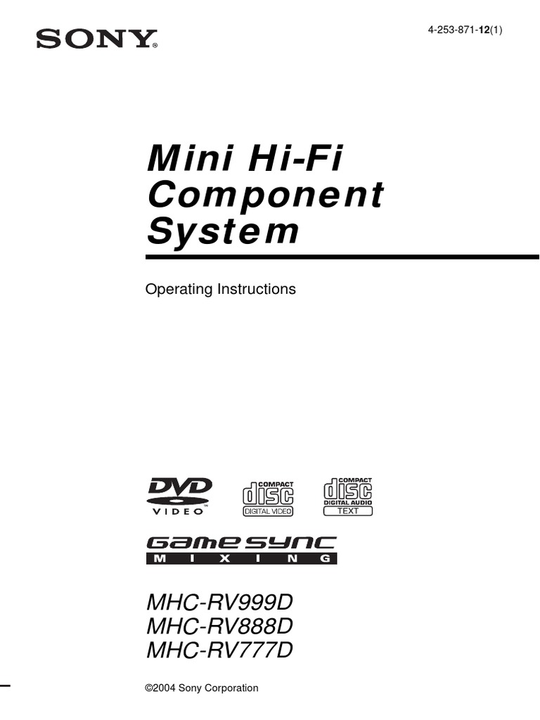 Mini Hi-Fi Component System: MHC-RV999D MHC-RV888D MHC-RV777D | PDF ...