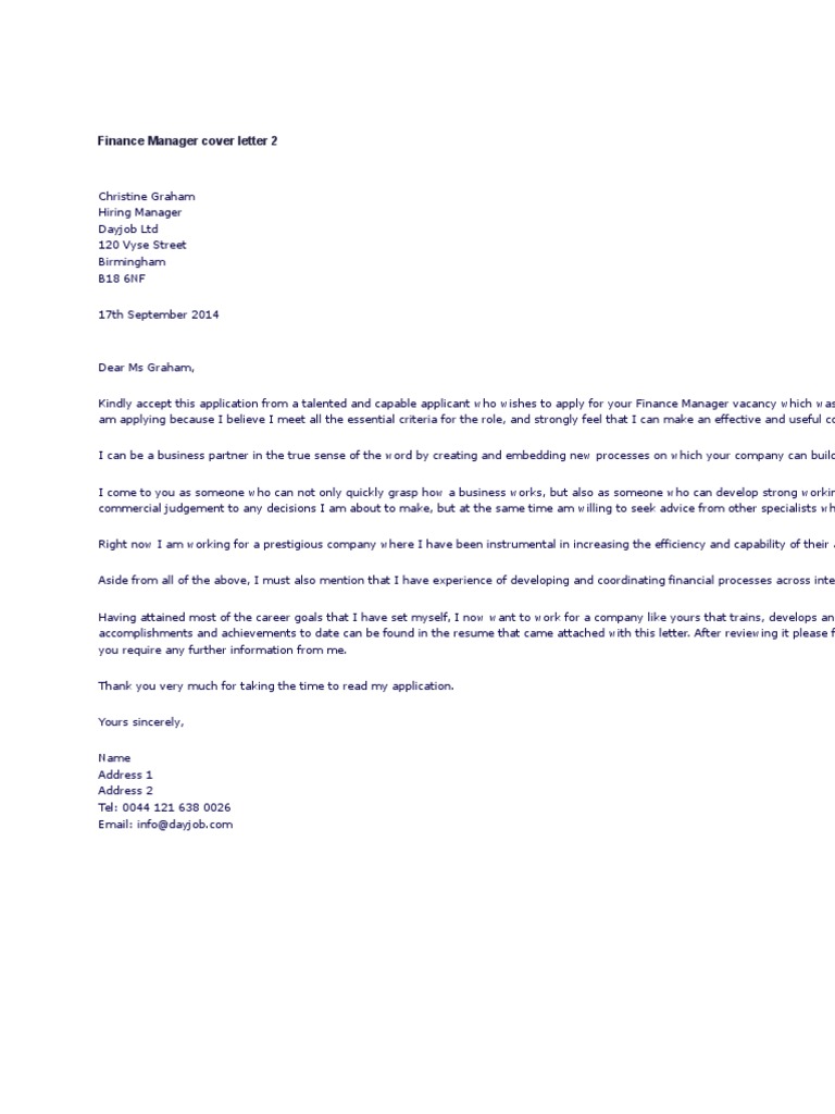 cover letter examples financial manager