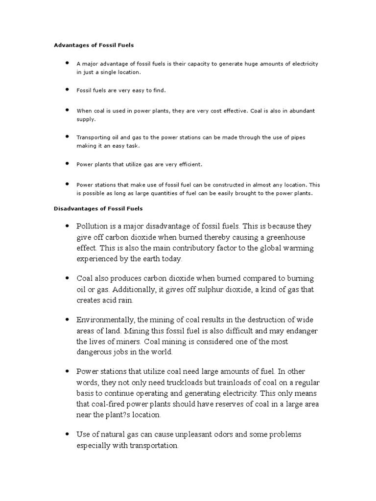 Advantages and Disadvantages of Fossil Fuels | PDF | Fossil Fuels | Coal
