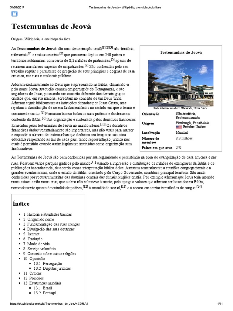 Testemunhas de Jeová - Wikipédia, A Enciclopédia Livre | PDF | YHWH ...
