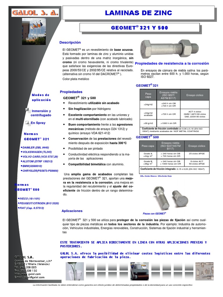 Revestimiento GEOMET® 321 y 500 | PDF