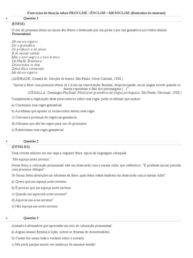 Regras Enclise Proclise Mesoclise